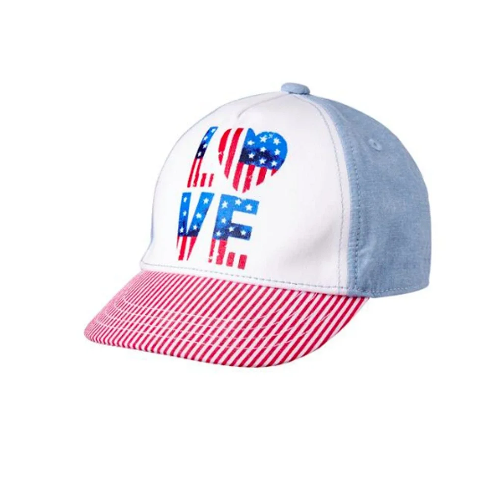 New‎ Girls LOVE AMERICAN FLAG HAT Sz 4T-5T